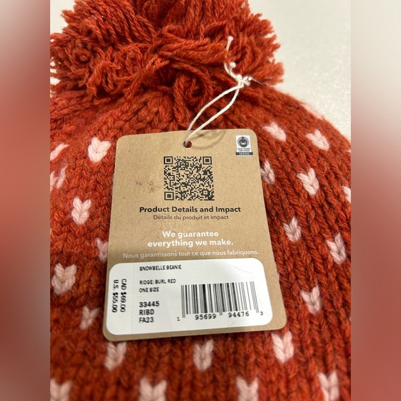 Patagonia Women's Snowbelle Beanie Ridge Burl Red NWT Recycled Wool Orange - Picture 4 of 8